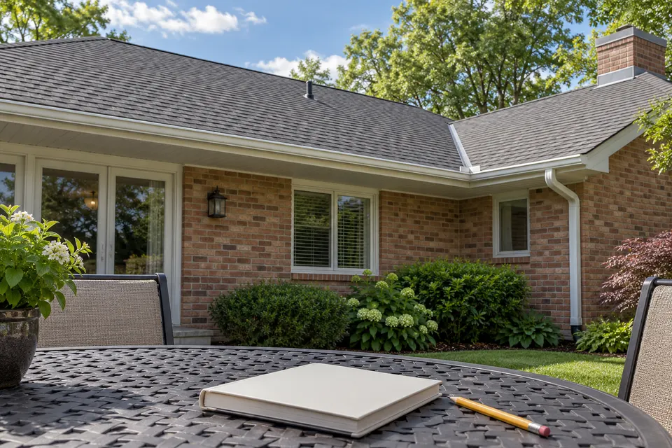 Generated illustration of a residential roof assessment notebook.