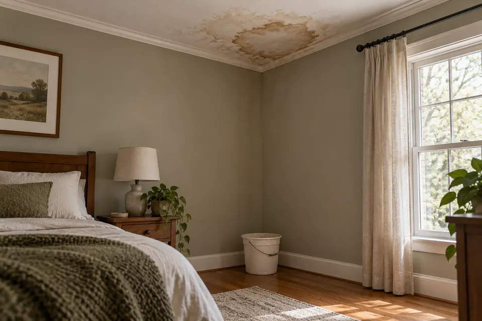 Generated illustration of a ceiling with a water mark.