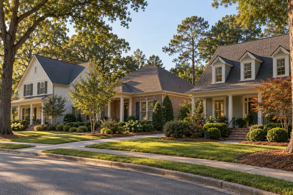 Generated illustration of residential roofs in Raleigh.